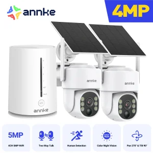 ANNKE 4MP 2K Solar Security Camera System – 2PCS Pan Tilt WiFi Cameras with Smart Detection & Two-Way Audio